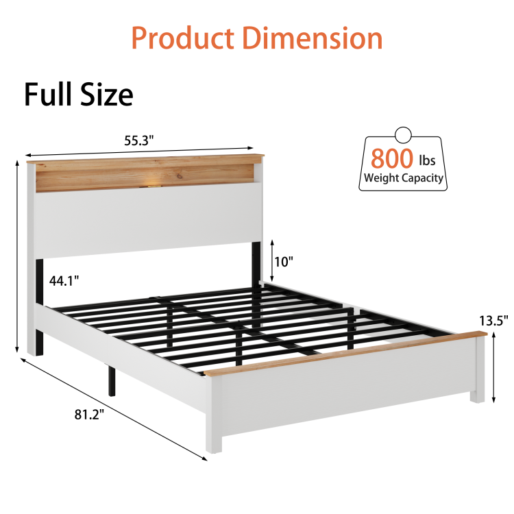 Full Wooden Bed Stand With Charging Station Storage Headboard: This Rustic Farmhouse Bed Frame With Storage Headboard Comes With A Built In Charging Station That Is Simple To Install And Easy To