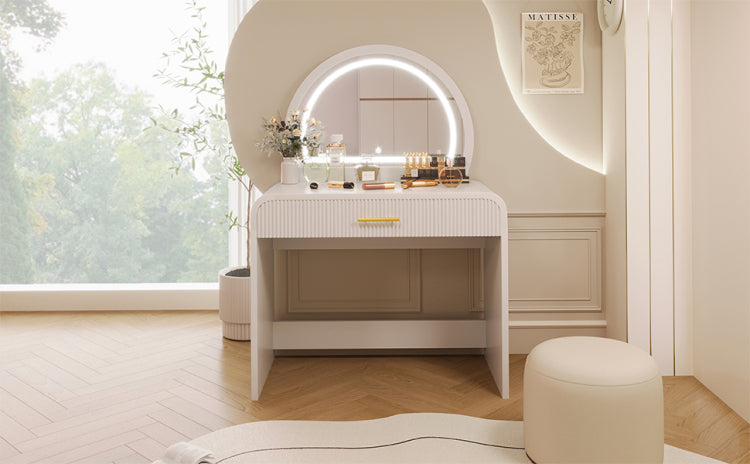 39" Makeup Vanity Table With Mirror Touch Screen Lighted Mirror, Dressing Table With Drawer For Bedroom, White