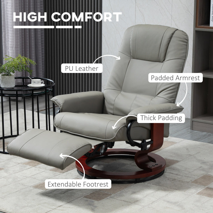 Homcom Faux Leather Manual Recliner With Swivel Wood Base Padded Armrest
