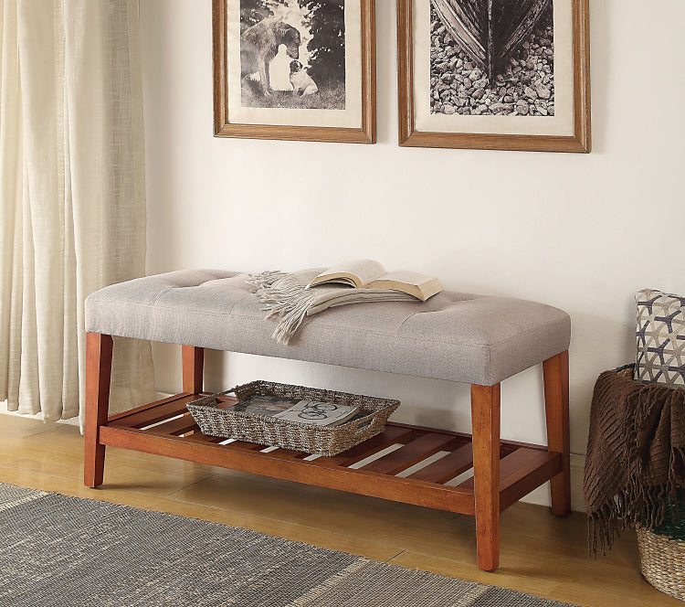 Charla Light Gray Fabric & Oak Finish Bench