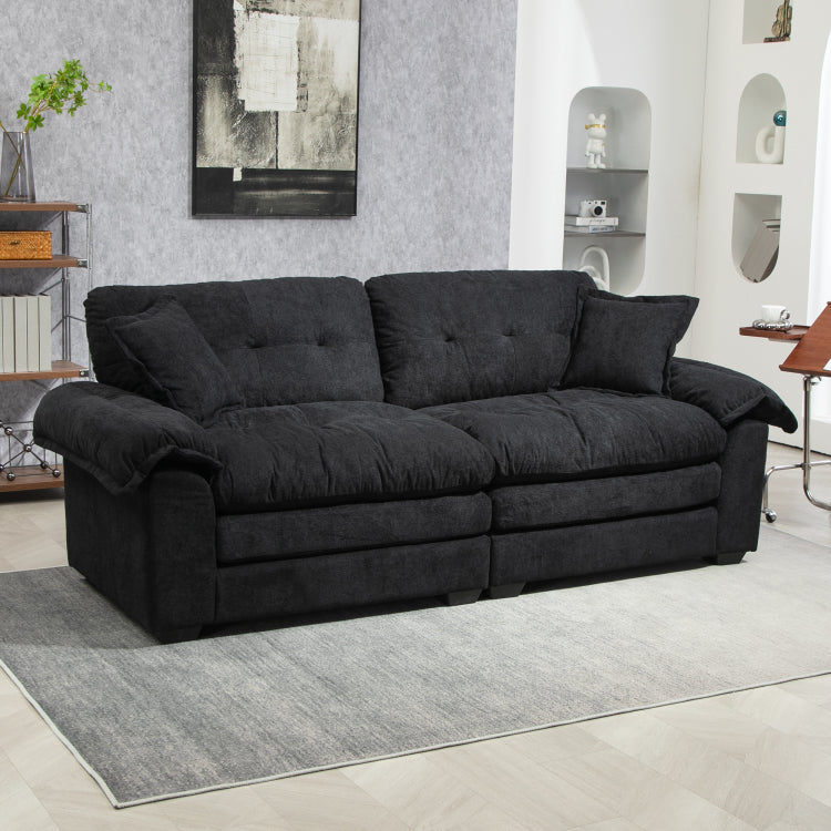 84" Chenille Sofa Small Sofa Loveseat Deep Seat Sofa Couch With 2 Throw Pillows & Memory Foam For Living Room Apartment Office Lounge Black