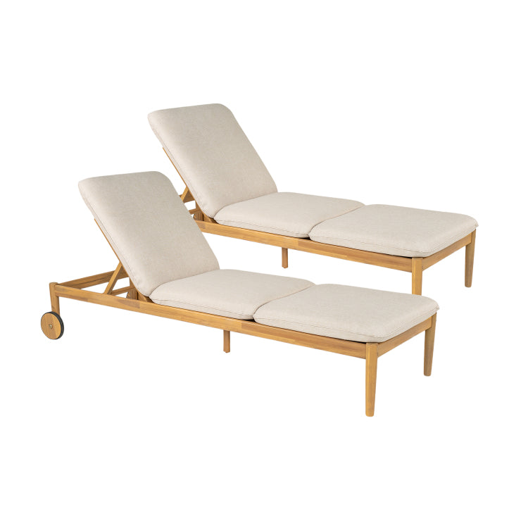Riviera Outdoor Chaise Lounge With Wheels, Acacia Wood Frame Set Of 2