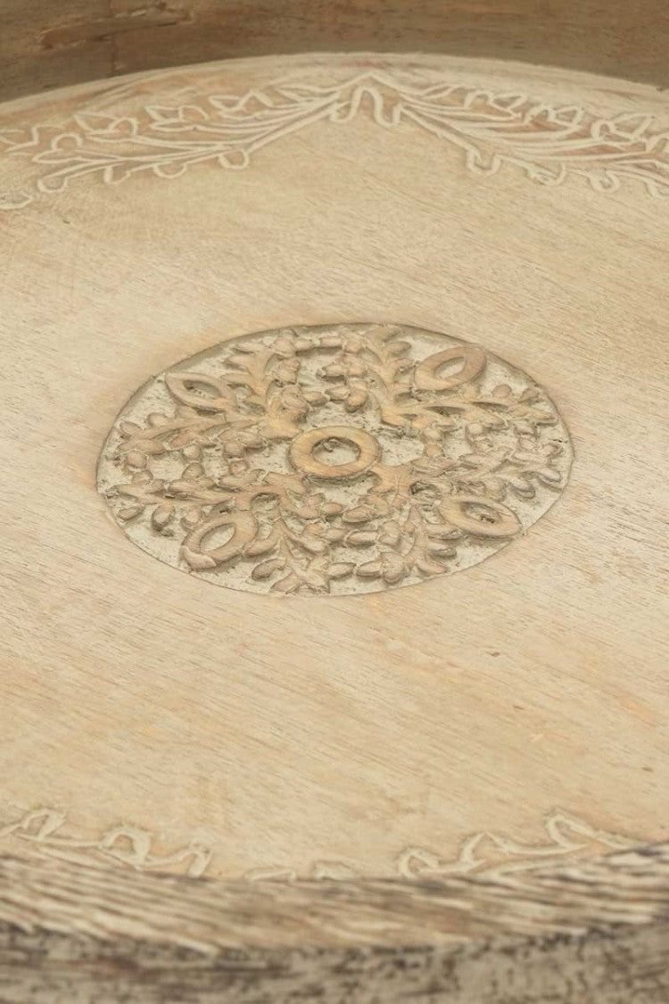 Round Mango Wood Serving Tray 18" Rustic Brown Design For Stylish Entertaining