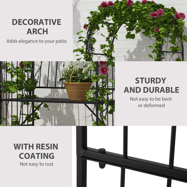 Outsunny Metal Trellis Arbor Arch For Climbing Plants With Garden Bench, Grow Grapes & Vines, Patio Decor & 2 Person Outdoor Interlacing Decorative Seating With Tips, 484 Lbs. Weight Capacity, Black