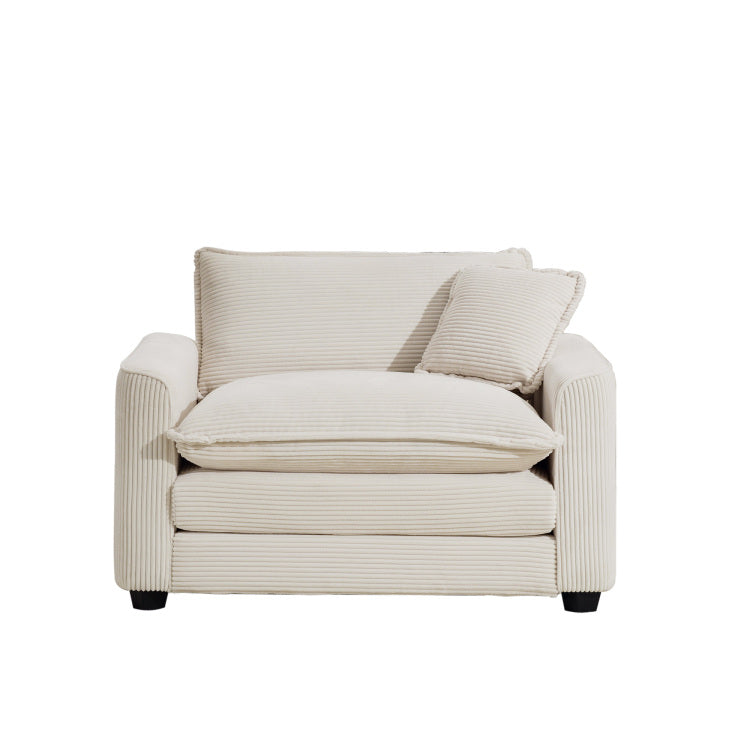 Light Beige Corduroy Fabric, Comfortable Single Accent Chair Deep Seat Sofa With One Pillow, Suitable For Living Room And Bedroom, Club Multiple Occasional Areas