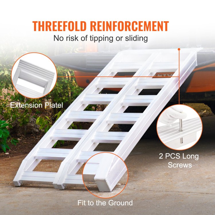 Aluminum Ramps, 8810 Lbs, Heavy Duty Ramps With Top Hook Attaching End, Universal Loading Ramp For Motorcycle, Tractor, Atv Utv, Trucks, Lawn Mower, 72"L X 15"W, 2Pcs