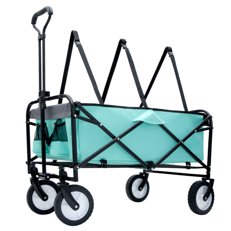 360Lbs Collapsible Foldable Wagon Cart With Strapping System ,Beach Wagon Utility Cart Utility Wagon Grocery Cart For Camping Shopping Sports Gardening Fishing Supports 3Pcs Plastic Liner Bag Green
