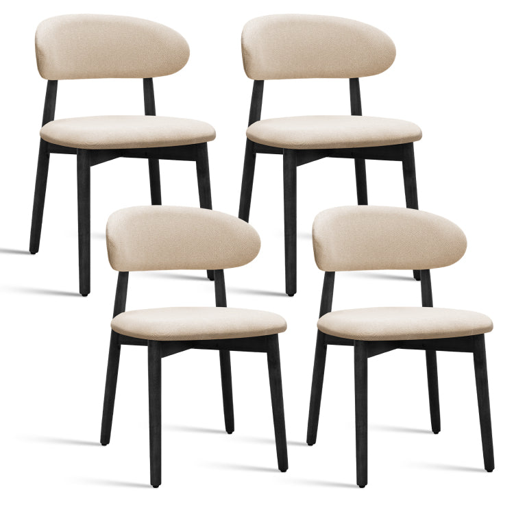 Beige Cotton Linen Fabric Upholstered Dining Chair With Black Solid Wood Legs, Armless Chair Set Of 4 For Kitchen, Restaurant, Living, Meeting Room