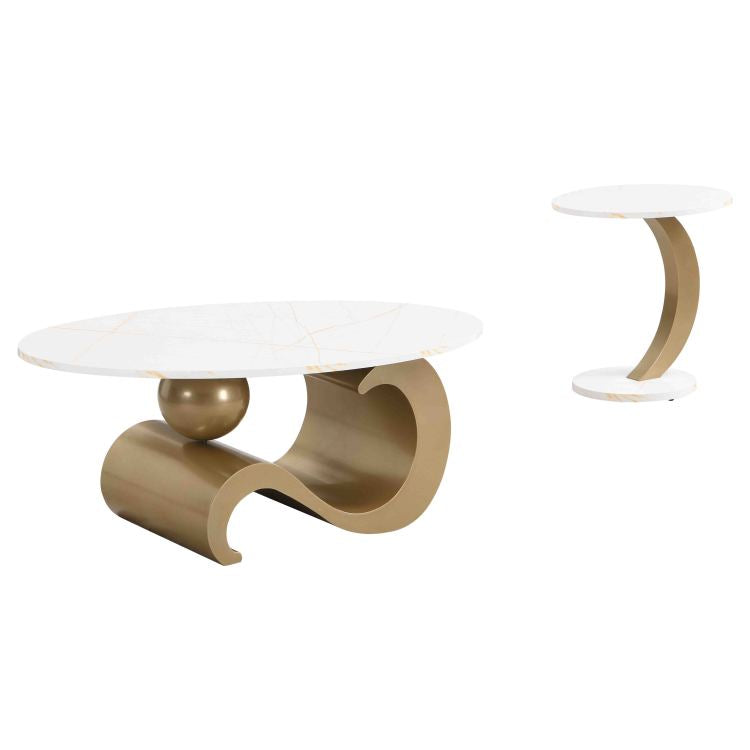 Modern Nesting Coffee Table Set Of 2 End Table For Living Room, Oval And Round Table Set, Golden