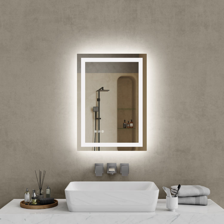 20"*28"Led Bathroom Mirror,Front Lit And Back Lit, Stepless Dimmable, 3 Colors Cri90 , Brightness Memory, Shatter Proof,Anti Fog Led Vanity Mirror, Ip44 Waterproof