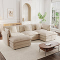 U Shaped Sectional Sofa W Reversible Footrest, 5 Seater Convertible Corner Couch With 2 Ottomans ,Modern Minimalist Soft Sofa & Couch For Living Room , Light Coffee Chenille