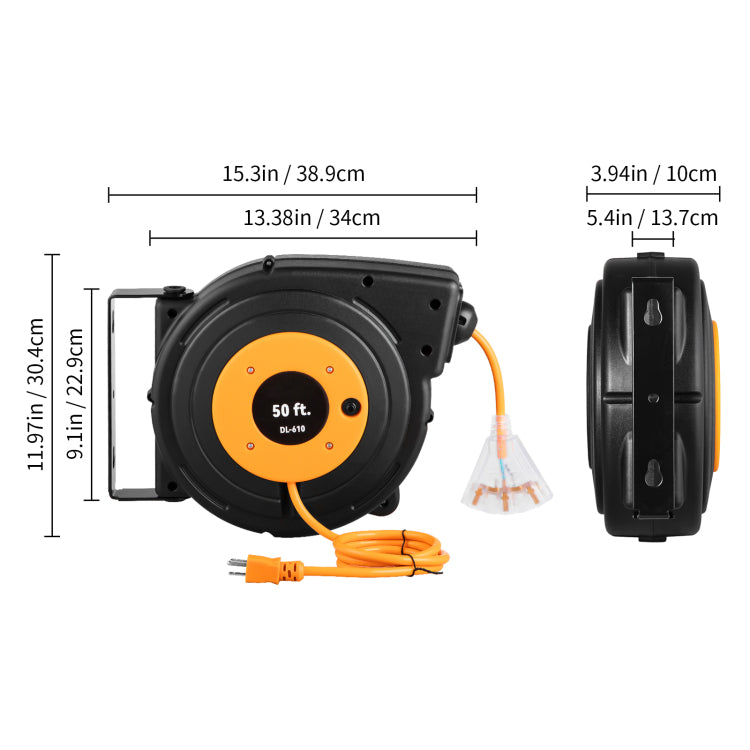 50Ft Retractable Extension Cord Reel 14Awg 3Csjtow Power Cord Reel