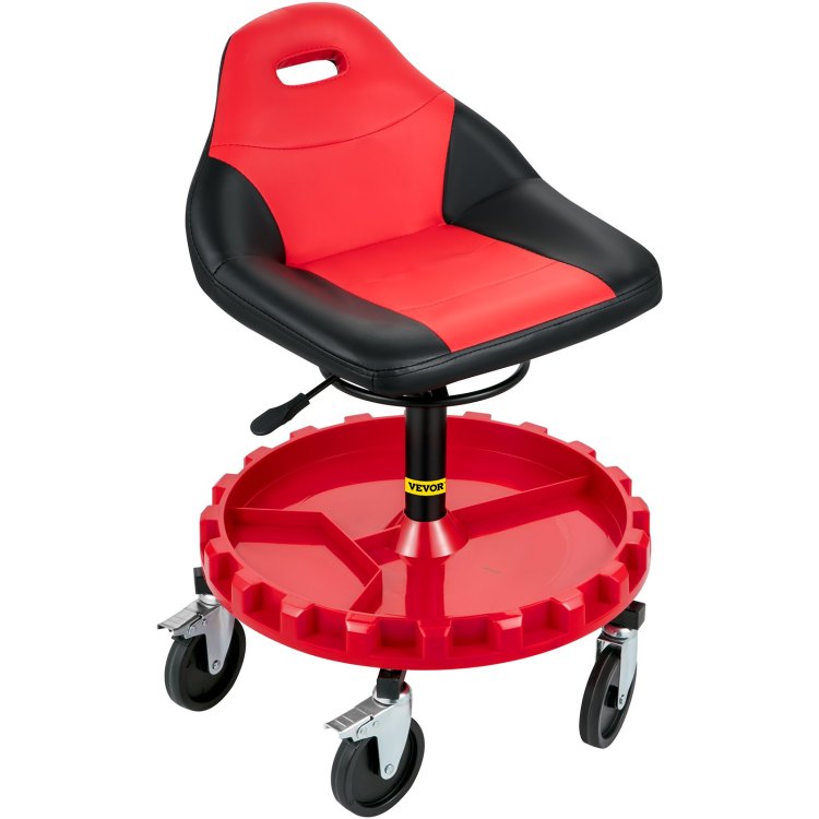 Rolling Gear Seat, 300Lbs Capacity, 18" 23" Height Adjustable, Mobile Mechanic Garage Stool With Tool Tray And 5" Casters, Pneumatic Stool For Workshop, Garage, Auto Repair Shop