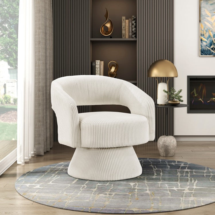Modern Luxurious Swivel Accent Chair Beige Soft Corduroy Plush Seating Solid Wood Stylish Home Furniture 1Pc