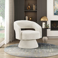 Modern Luxurious Swivel Accent Chair Beige Soft Corduroy Plush Seating Solid Wood Stylish Home Furniture 1Pc