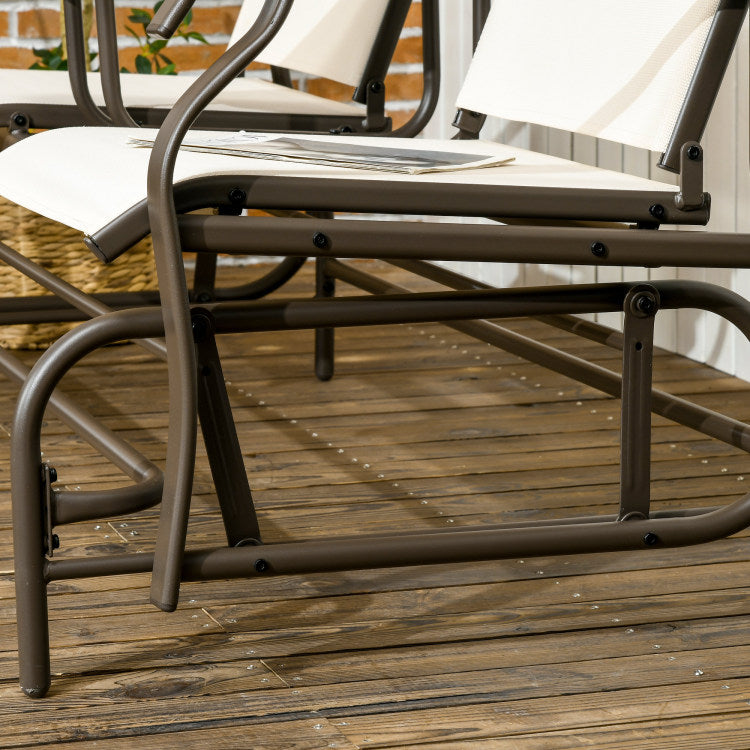 Outsunny Outdoor Glider Bench With Center Table, Metal Frame Patio Loveseat With Mesh Fabric And Armrests For Backyard Garden Porch, Beige