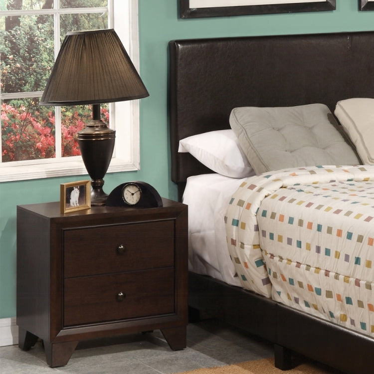 Espresso Finish 2 Drawers Nightstand Wooden Casual Bedroom Furniture 1Pc