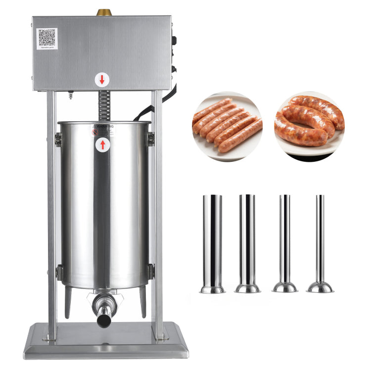 Electric Sausage Stuffer, 33 Lbs 15 L Vertical Meat Stuffer, Stepless Speed Control And Foot Pedal, Stainless Steel Heavy Duty Sausage Filler With 4 Stuffing Tubes, For Commercial & Home Use