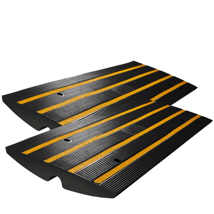 Rubber Curb Ramp For Driveway 2 Pack, 15T Heavy Duty Sidewalk Curb Ramp, 2.6" Rise Height Cable Cover Curbside Bridge Ramp For Garage For Low Cars, Wheelchairs