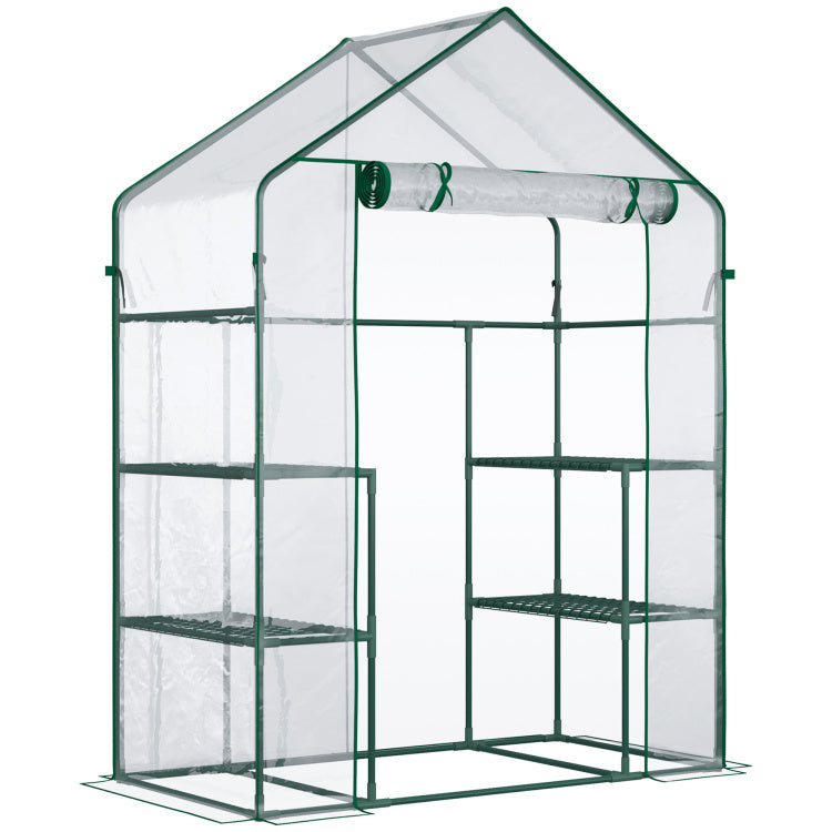 Outsunny 5' X 2.5' X 6.5' Mini Walk In Greenhouse Kit, Portable Green House With 3 Tier Shleves, Roll Up Door, And Weatherized Plastic Cover For Backyard Garden, Clear