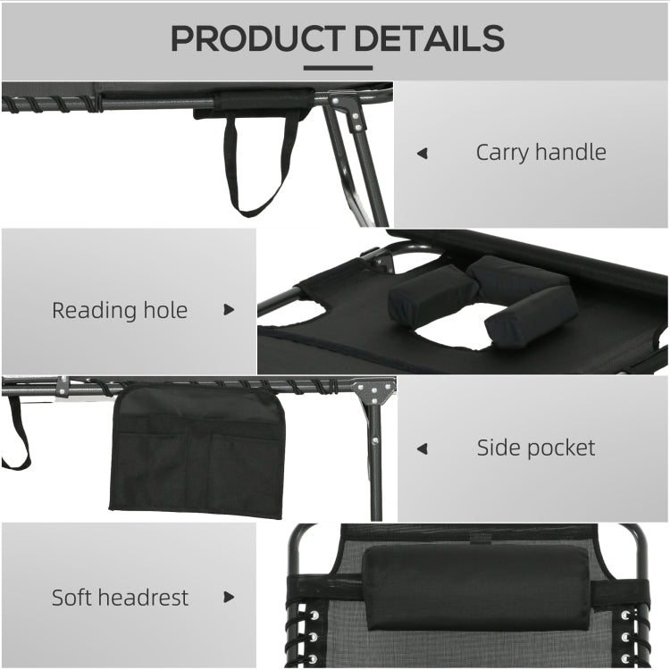 Outsunny Folding Chaise Lounge With 5 Level Reclining Back, Outdoor Tanning Chair With Reading Face Hole, Outdoor Lounge Chair With Side Pocket & Headrest For Beach, Yard, Patio, Black
