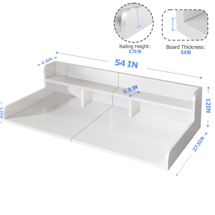 Washer Dryer Countertop With Non Slip Pads Laundry Wood Shelf Topper With Edge, 54" Width X 27.5" Depth Double Layer Organizer For Washer And Dryer Laundry Hamper Counter Storage Organization White