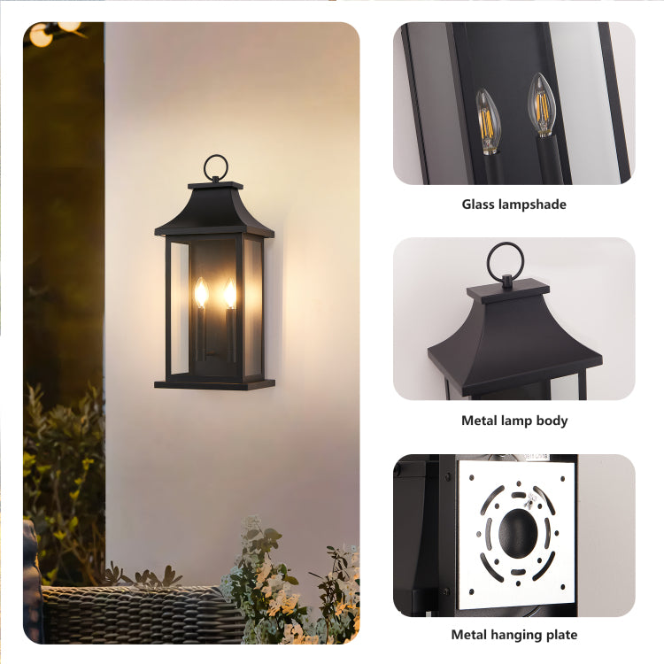 Outdoor Wall Lantern 2 Light, 22" Large Outside Wall Sconce, Modern Black Wall Light Fixture With Glass, Waterproof Exterior Lamp For House, Porch, Garage Bulbs Not Included
