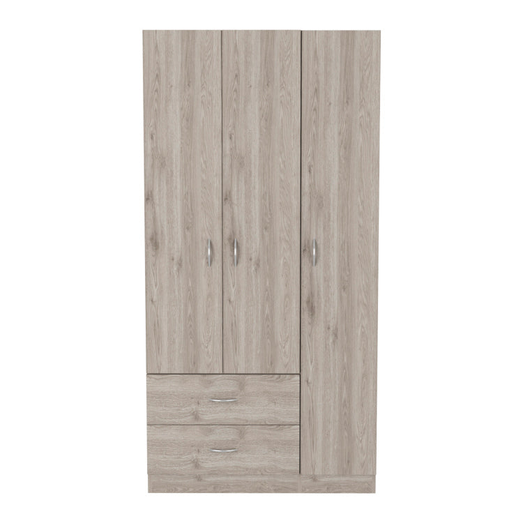 Bosko 3 Doors Armoire, Two Drawers, Metal Rod, Light Gray Bedroom