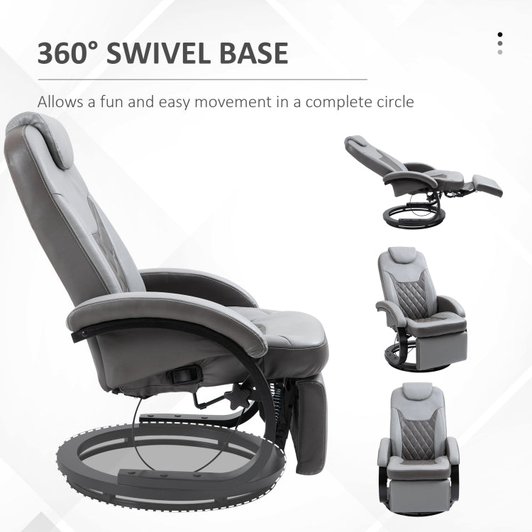 Homcom Pu Recliner Armchair With Footrest, Headrest, And Round Steel Wood Base