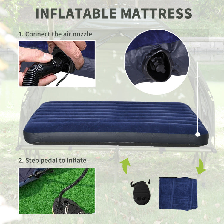 Outsunny 2 Person Foldable Camping Cot With Tent, Bedspread And Thick Air Mattress, 4 In 1 Elevated Camping Bed Tent For Outdoor Hiking, Picnic, Travel