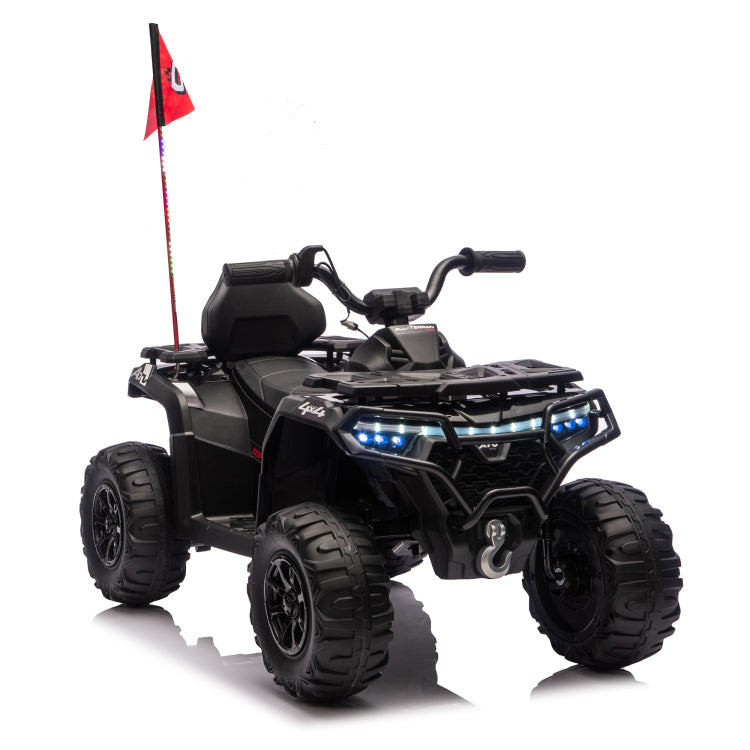 24V 160W Kids Electric Ride On Atv Realistic Off Road Design With 2Wd,Decorative Flags,On Off Light Switch,Volume Control W Bluetooth,Usb Port,Built In Music & Multi Color,Recommended Age:3 6
