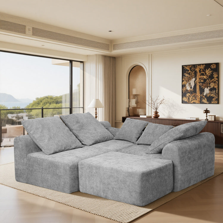 111.2" Modern L Shaped Sectional Sofa Modular Couch With Adjustable Configurations, Soft Melange Chenille Fabric In Grey, Stylish & Comfortable For Living Room, Bedroom, And Lounge Areas