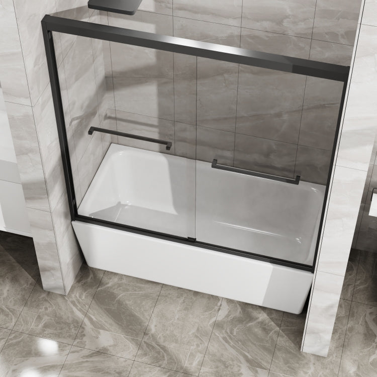 Goodyo Double Sliding Bathtub Shower Door 60 In. W X 58 In. H Aluminum Framed Shower Enclosure For Tub With Sgcc Clear Tempered Glass, Stainless Steel Hardware, Matte Black