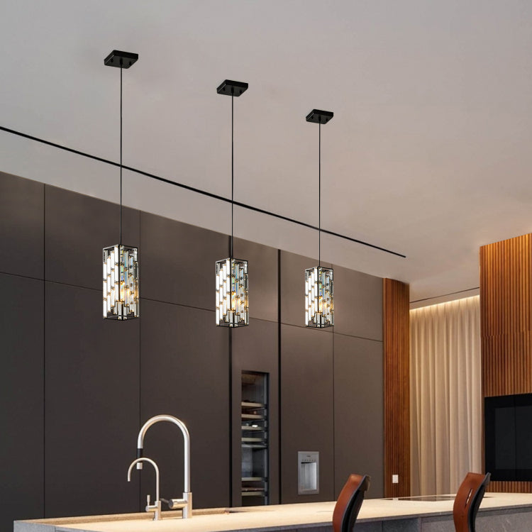 4" Modern Crystal Pendant Light 3 Pack, Adjustable Hanging Ceiling Lamp With Crystal Prism Design For Dining Room, Kitchen Island, And Living Room Black Finish
