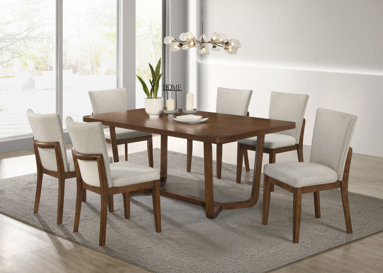 Mid Century Modern 1Pc Table Warm Wood Finish Unique Sculptural Base Wooden Dining Room Furniture