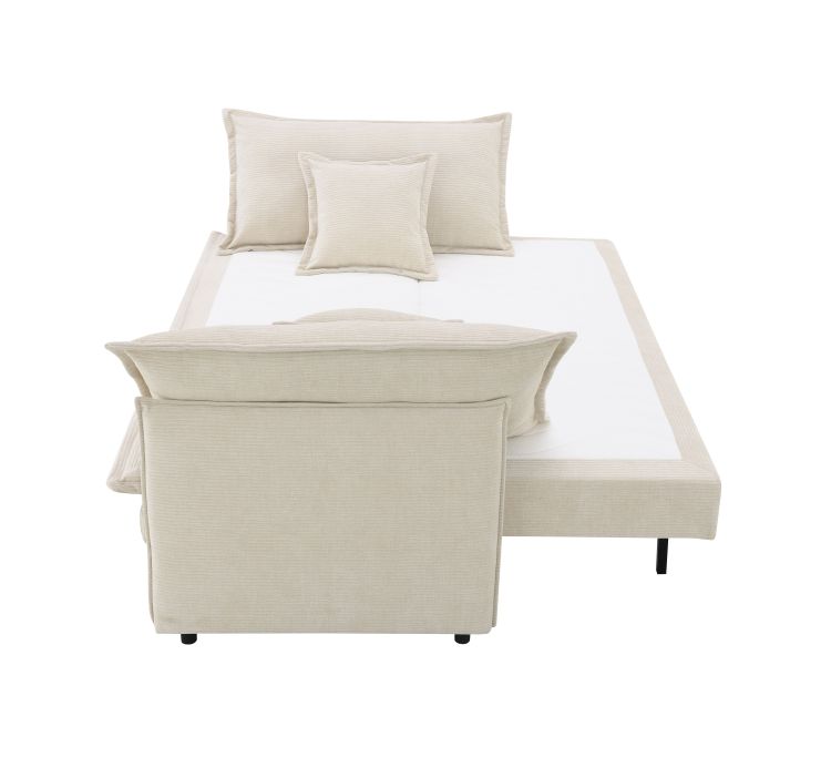Elisea Beige Fabric Sleeper Sectional Sofa W 2 Toss Pillows