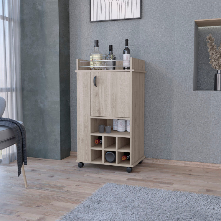 Farson Bar Cart With 2 Side Shelf, 6 Built In Wine Rack And Casters