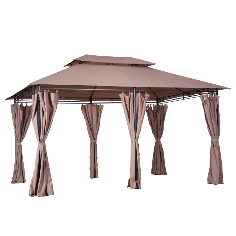 Outsunny 10' X 13' Patio Gazebo, Outdoor Gazebo Canopy Shelter With Curtains, Vented Roof, Steel Frame For Garden, Lawn, Backyard And Deck, Khaki
