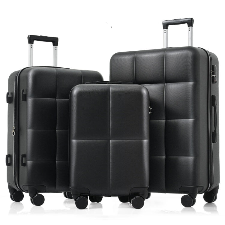 Luggage Set Of 3, Airline Certified Carry On Luggage With Cup Holder, Abs Hard Shell Luggage With Spinner Wheels, Black