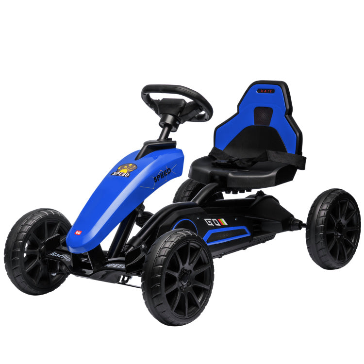 Aosom Kids Pedal Go Kart, Outdoor Ride On Toys With Swing Axle, Adjustable Seat, Handbrake, 4 Shock Absorbing Wheels, Gift For Boys And Girls Aged 3 8 Years Old, Blue