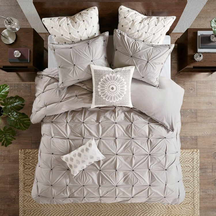 Cotton Embroidered Decorative Square Pillow Grey 20X20"