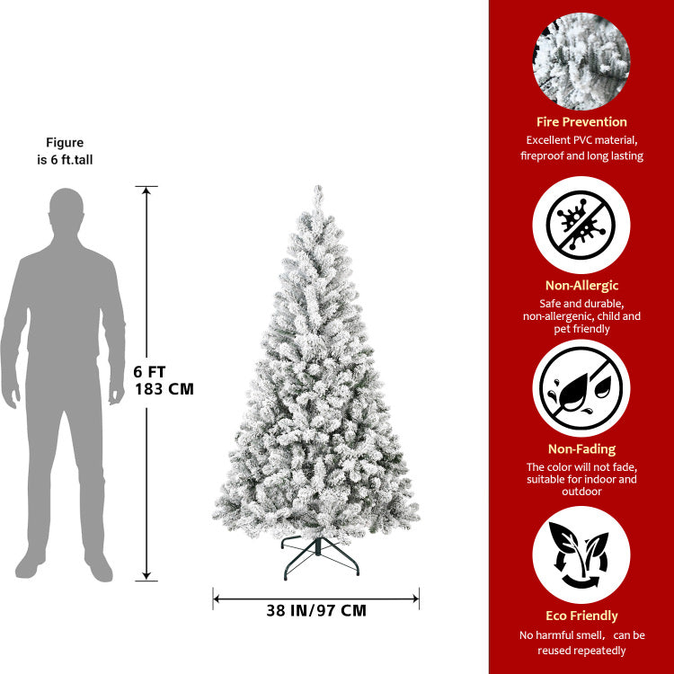 4Ft Flocked Christmas Tree Snowy Pvc Artificial Holiday Tree With 233 Tips, Compact Full Shape, Sturdy Metal Stand, Christmas Tree For Home, Office, Or Apartment Decoration