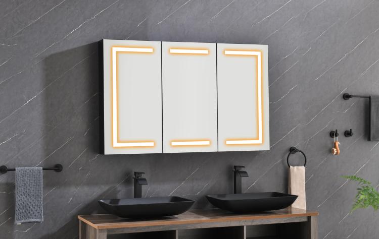 48 X 30 Inch Led Lighted Bathroom Medicine Cabinet With Mirror, Sockets, Dimmable, Anti Fog