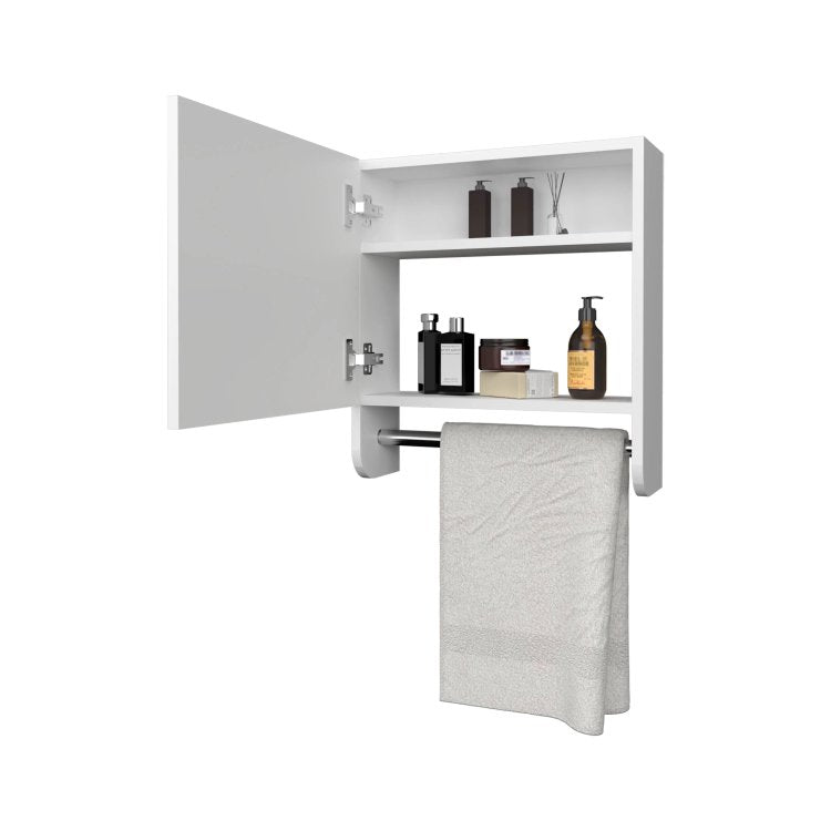 White Medicine Cabinet With Towel Bar And Included Mirror