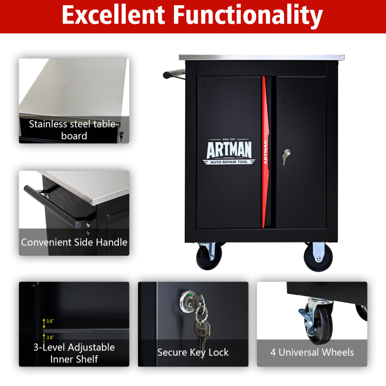 Double Door Clapboardl Multi Function Tool Cart Blak&Red