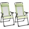 Outsunny Folding Patio Chairs Set Of 2, Outdoor Deck Chair With Adjustable Sling Back, Camping Chair With Removable Headrest For Garden, Backyard, Lawn, Green