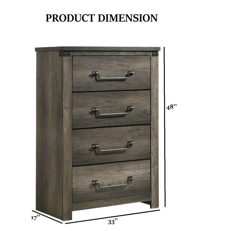 Rustic Style Farmhouse Look 1Pc Chest Drop Handles Antique Brass Color Four English Dovetail Drawers Center Metal Glides Rustic Gray Finish