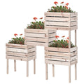 Outsunny 4Pcs Raised Garden Bed, Wooden Elevated Planter Box Kit With Bed Liner, Diy Shape, For Flowers Vegetables