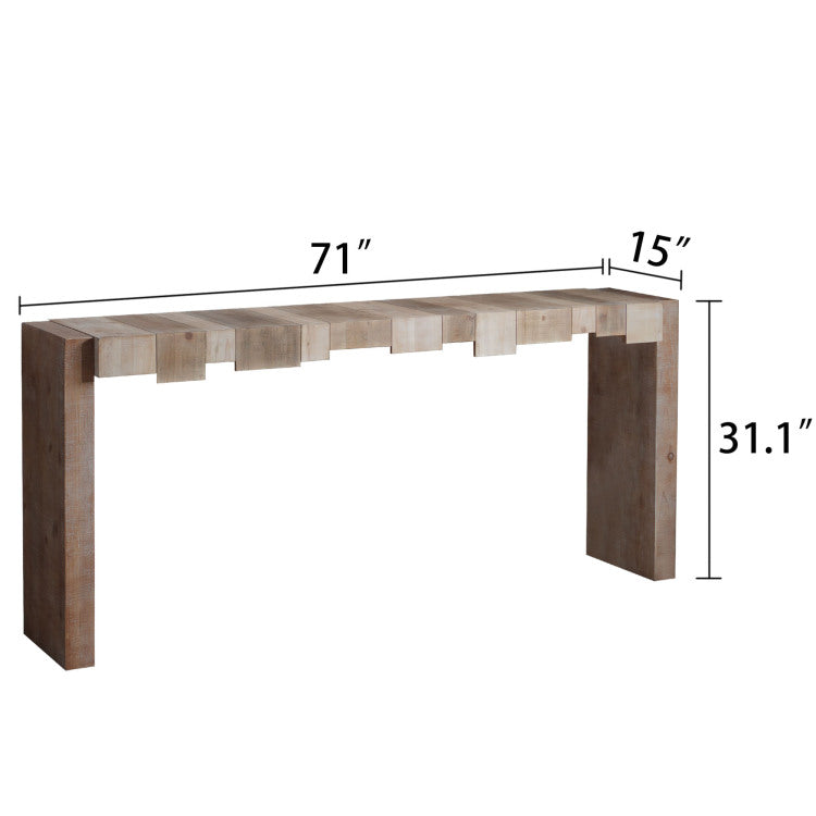 Modern Rustic Console Table 71" Entryway Table With Sculpted Block Design Narrow Sofa Table For Hallway, Living Room, Or Foyer