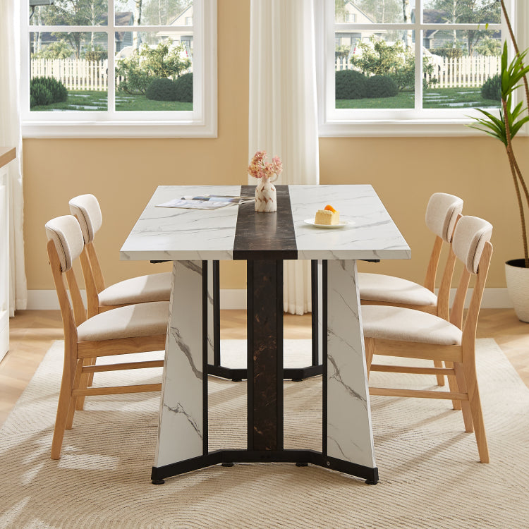 70.9"Rectangular Large Dining Table, Marble Grain Waterproof Large Desk For 8 People, Deluxe Family Dining Table With Adjustable Legs For Kitchen,Living Room,Office, White,70.9''W X 35.4''D X